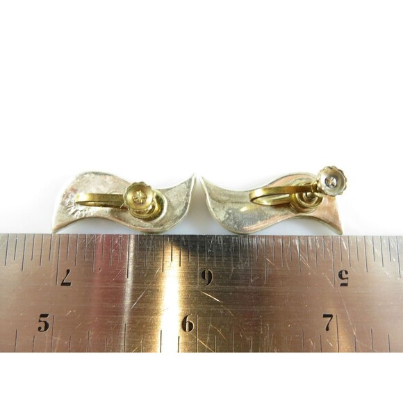 Vintage Modernist Wavy Abalone & Sterling G Taxco Mexico Silver Screw Back Earri - Picture 7 of 9